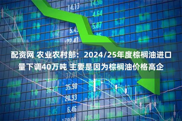 配资网 农业农村部：2024/25年度棕榈油进口量下调40万吨 主要是因为棕榈油价格高企